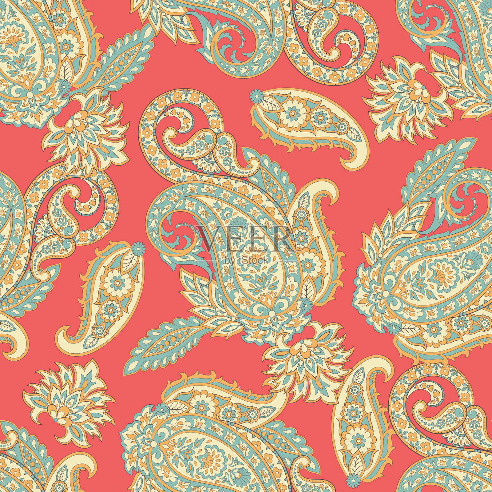 佩斯利花卉东方民族图案。无缝矢量装饰。印度织物图案的装饰性图案。插画图片素材