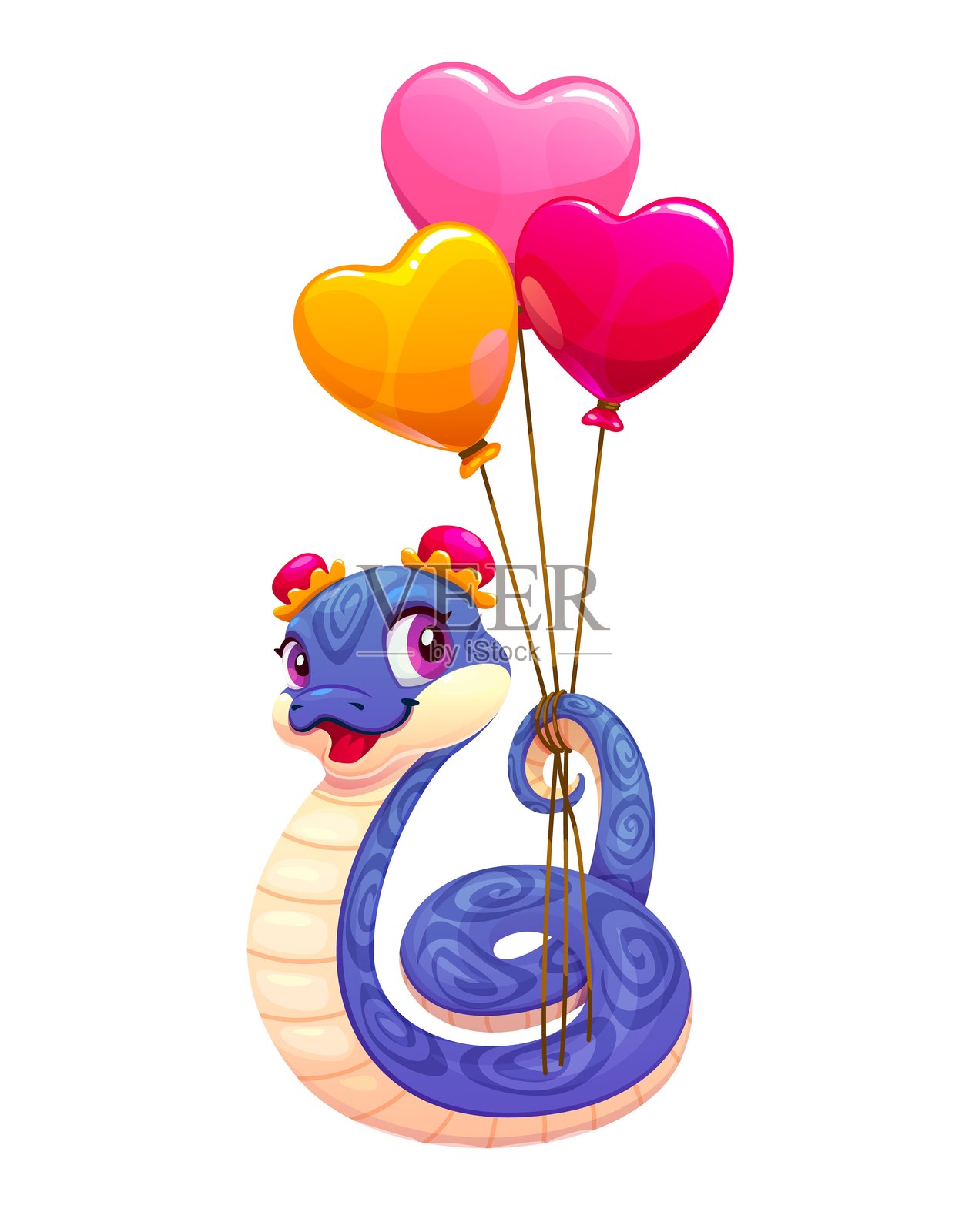 蓝色蛇与情人节心形气球插画图片素材