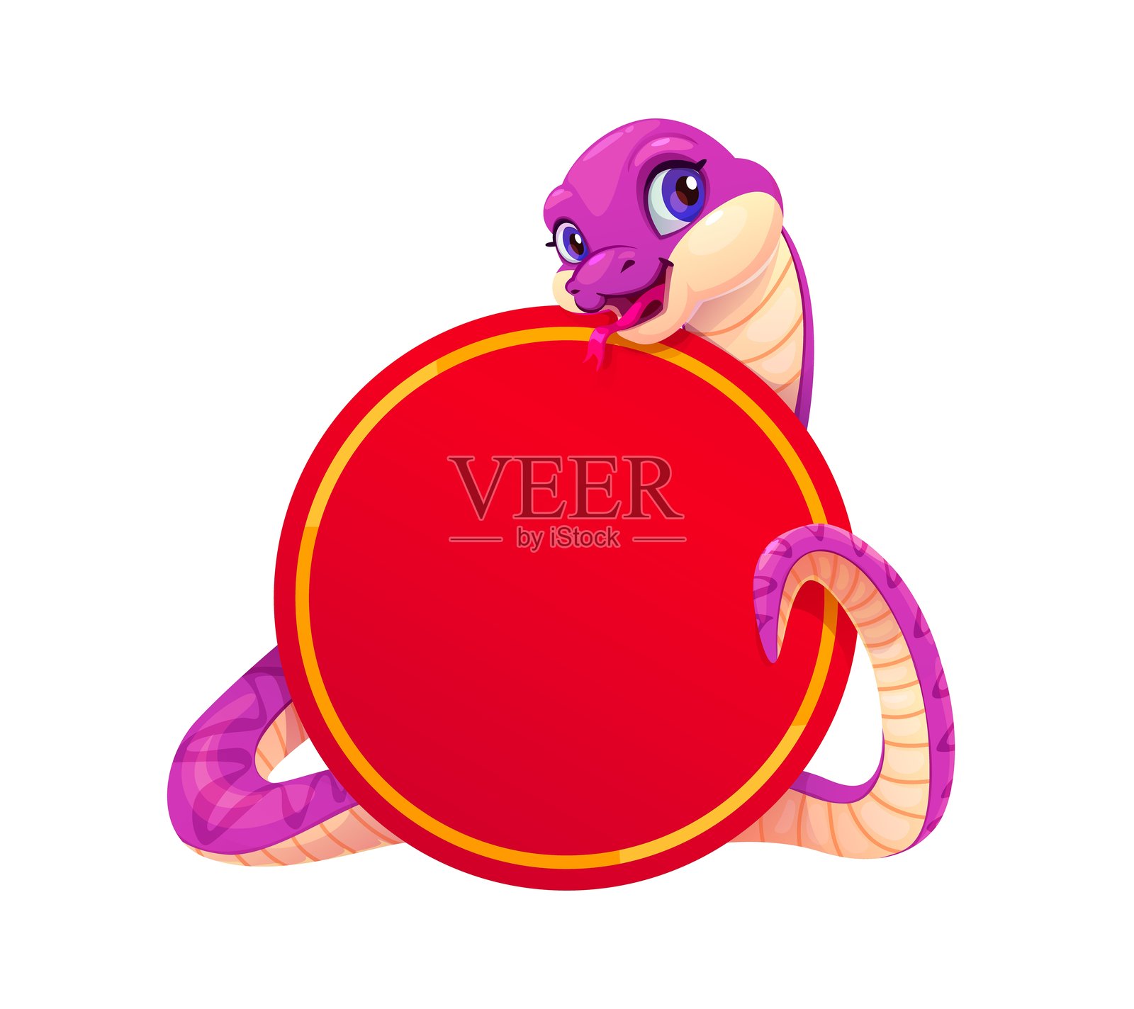 搞笑的蛇角色与红色圆形横幅插画图片素材