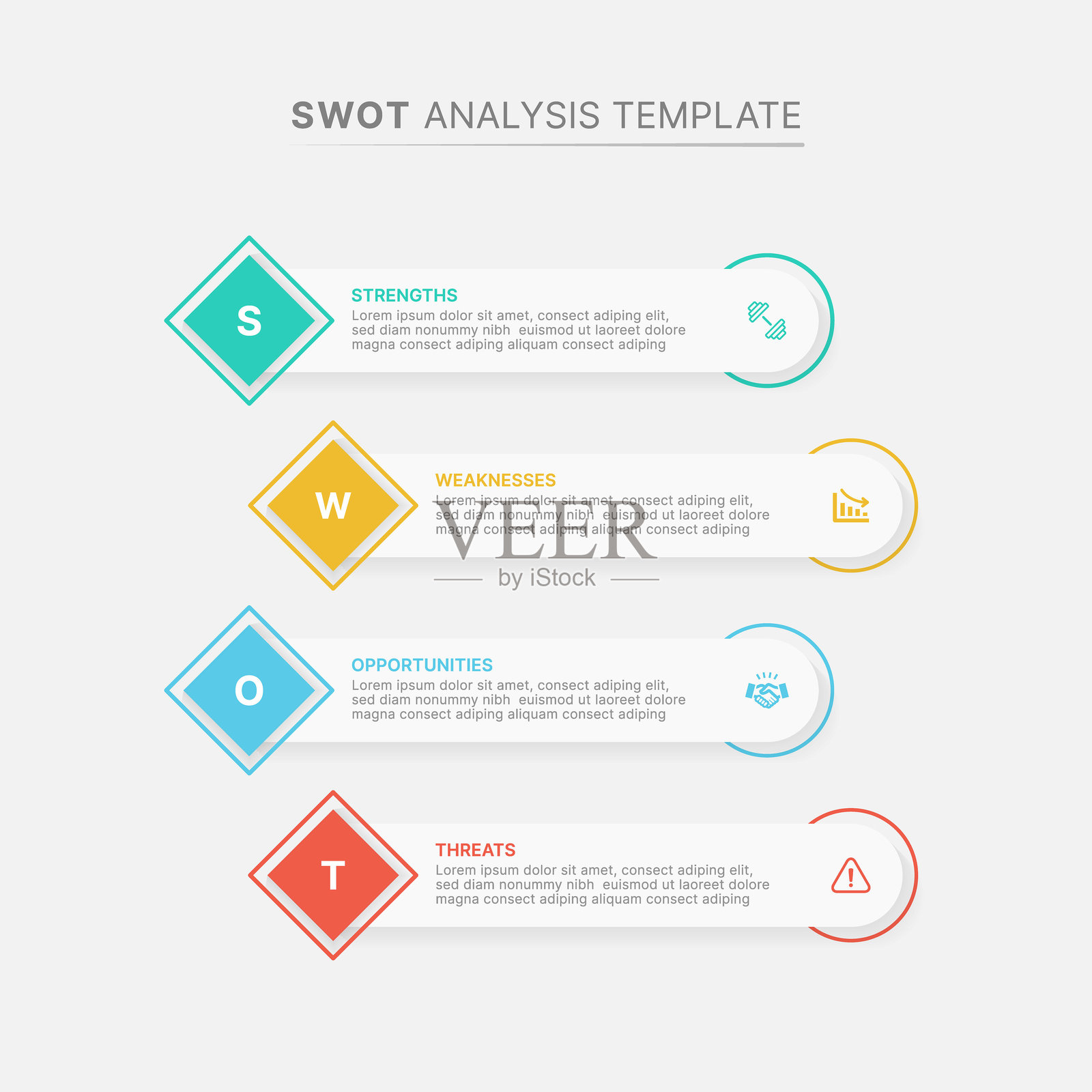 SWOT分析四个选项信息图表模板设计插画图片素材