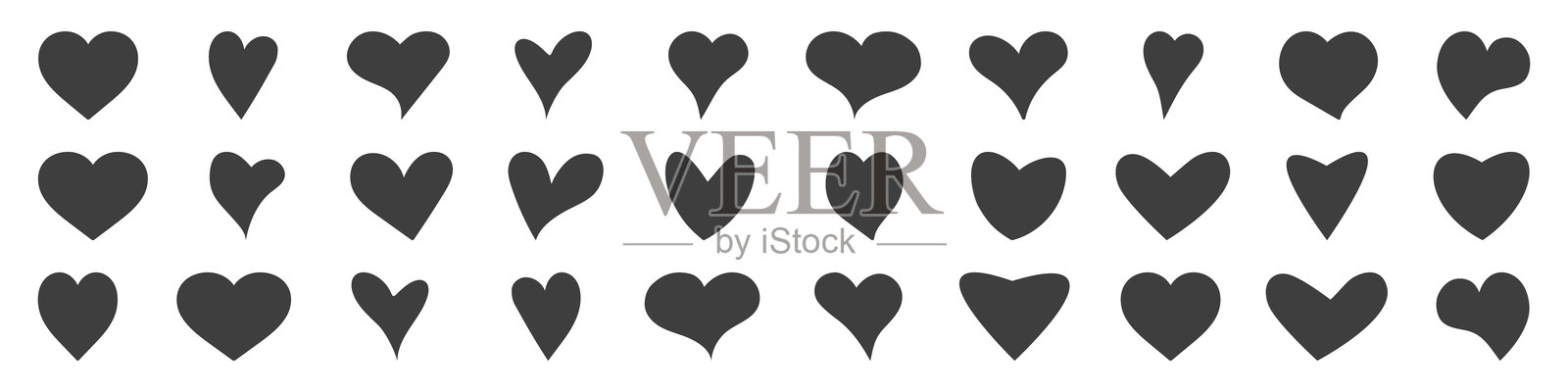 白色背景上的不同心形图标矢量集合插画图片素材
