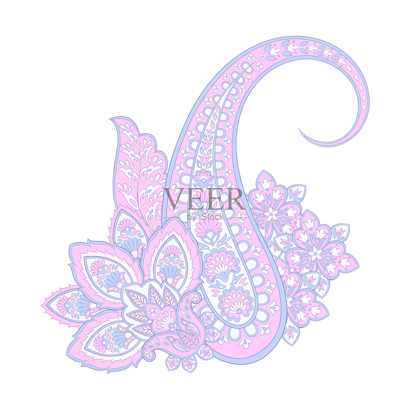 大马士革佩斯利孤立的矢量花卉装饰插画图片素材