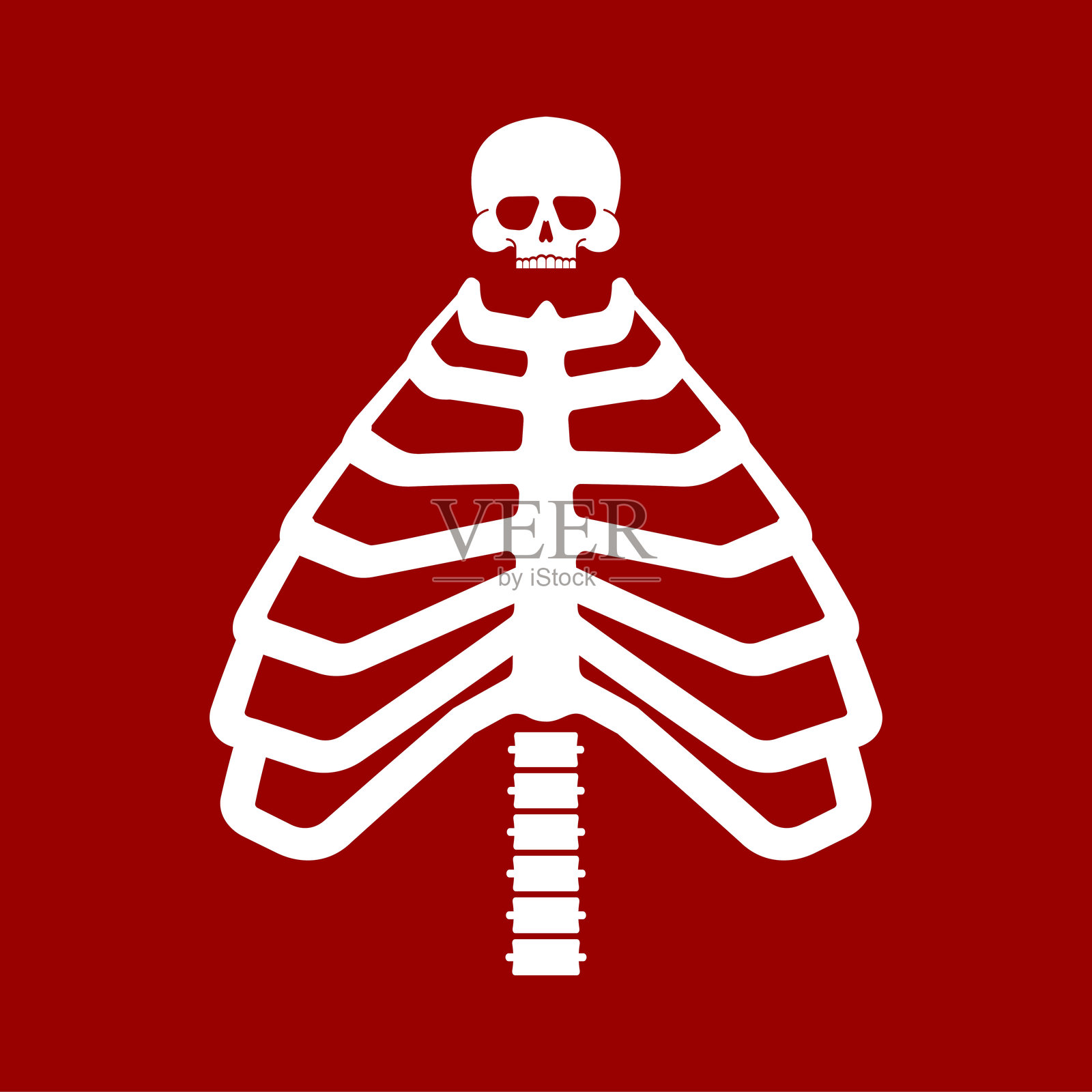圣诞树骨架。肋骨圣诞树。解剖学新年：骨骼和头骨。肋骨和脊柱。医生和放射科医生的概念假日海报。云杉的X光片。插画图片素材