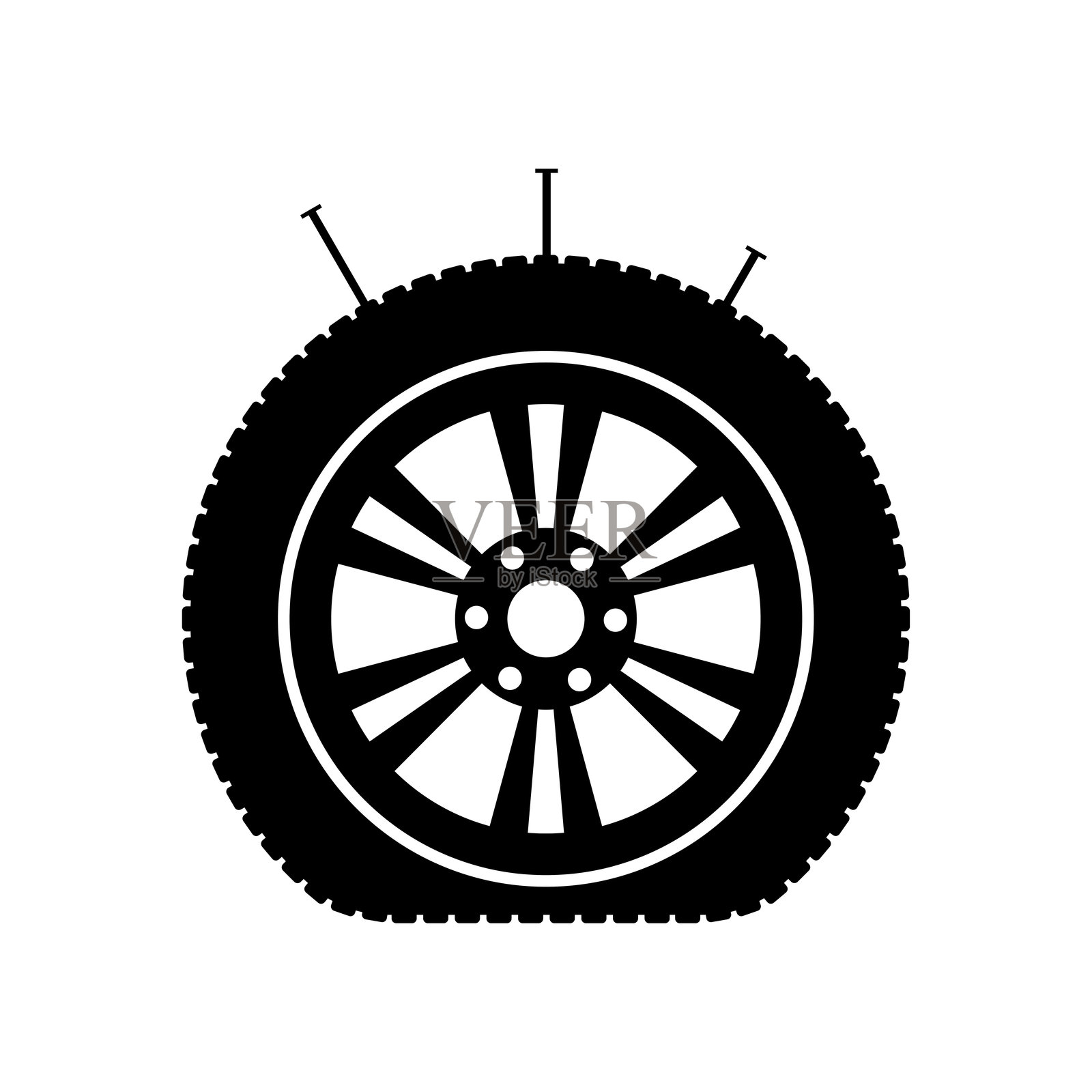 汽车轮胎漏气或轮胎刺破。插画图片素材
