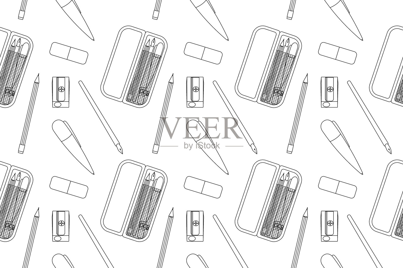 返校铅笔盒涂色页插画图片素材