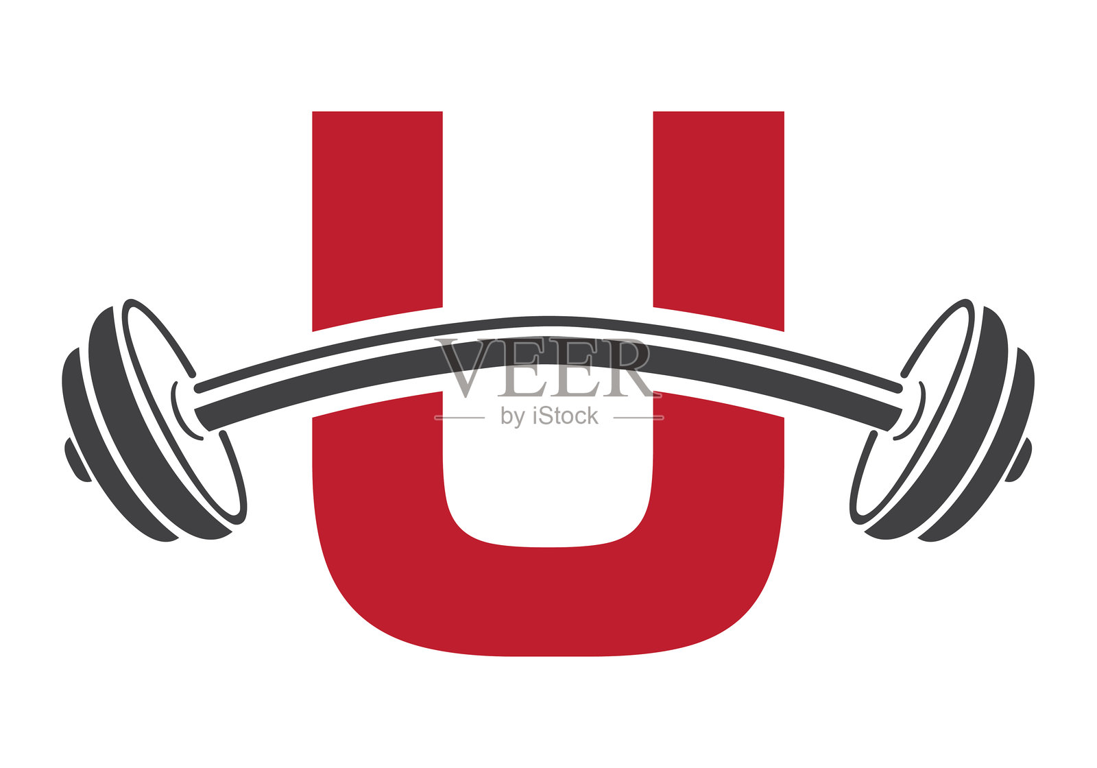 初始字母U的健身房标志设计概念，带有直线和弯曲的杠铃符号。健身标志，健美，锻炼矢量图。插画图片素材