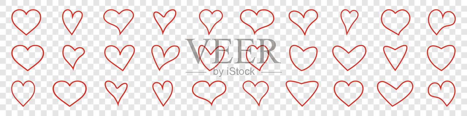 白色背景上的不同心形图标矢量集插画图片素材