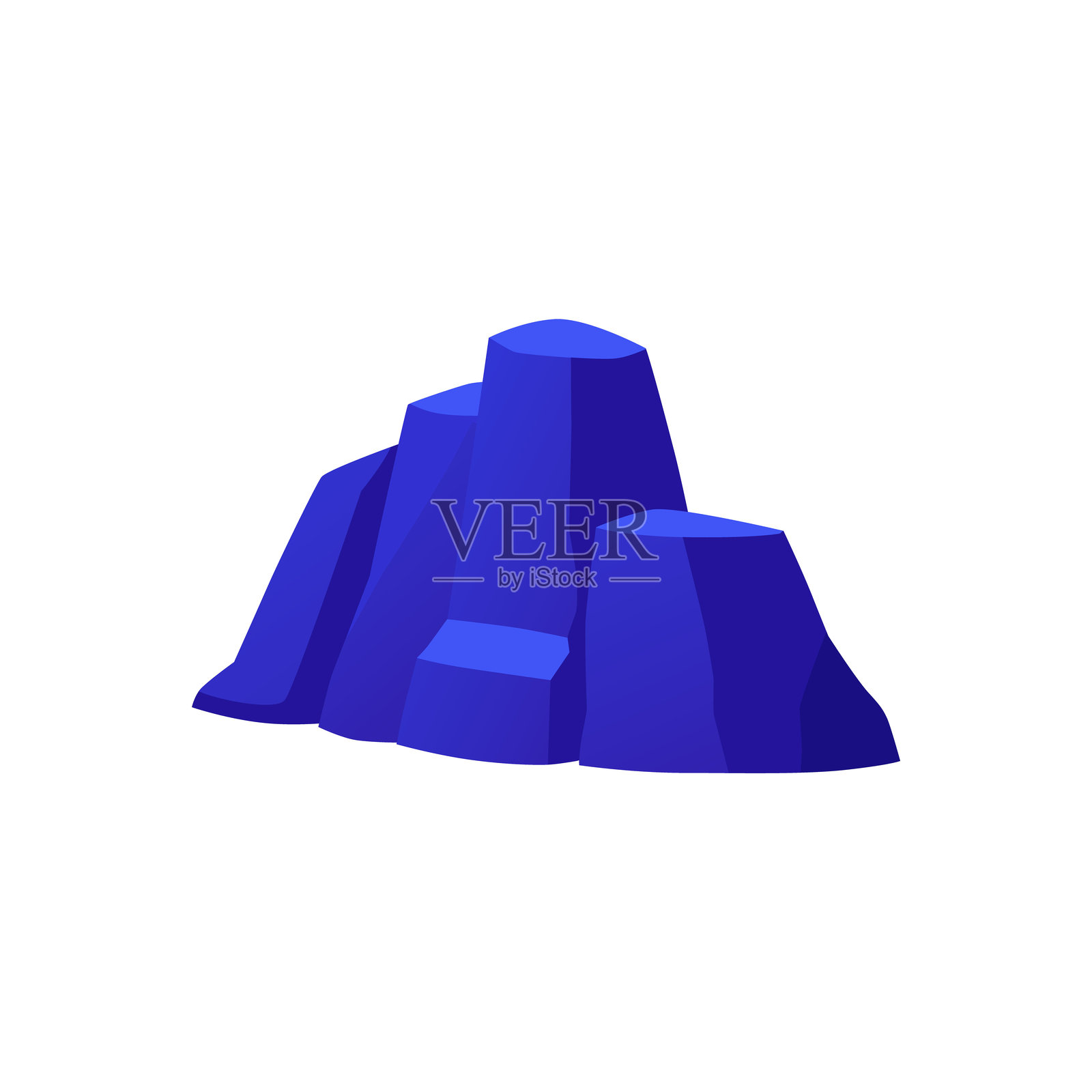 大型蓝色岩石的矢量元素，孤立在白色背景上插画图片素材