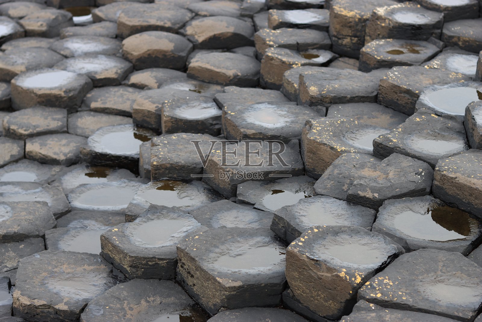 北爱尔兰巨人之路的玄武岩六角石特写照片摄影图片