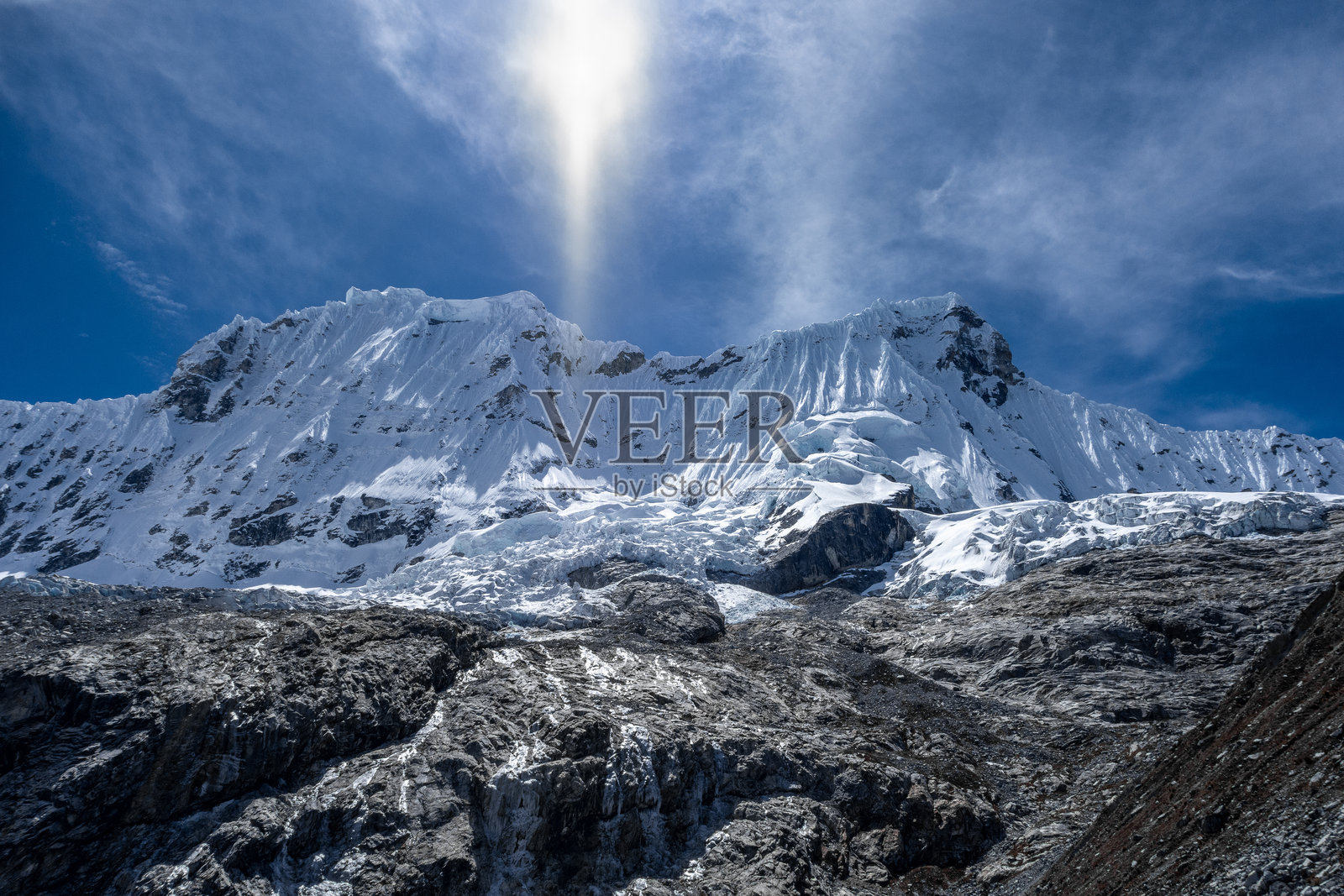 秘鲁华斯卡兰的查克拉哈朱冰川照片摄影图片