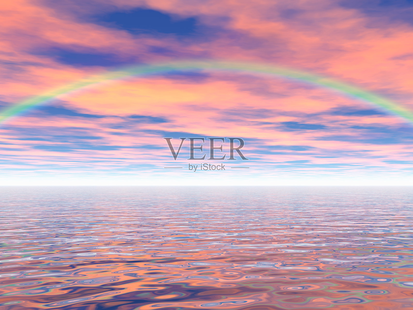 壮丽的黎明海景与彩虹照片摄影图片