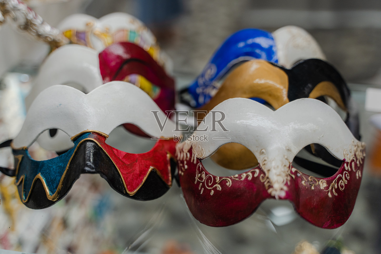 威尼斯狂欢节面具。全景。照片摄影图片