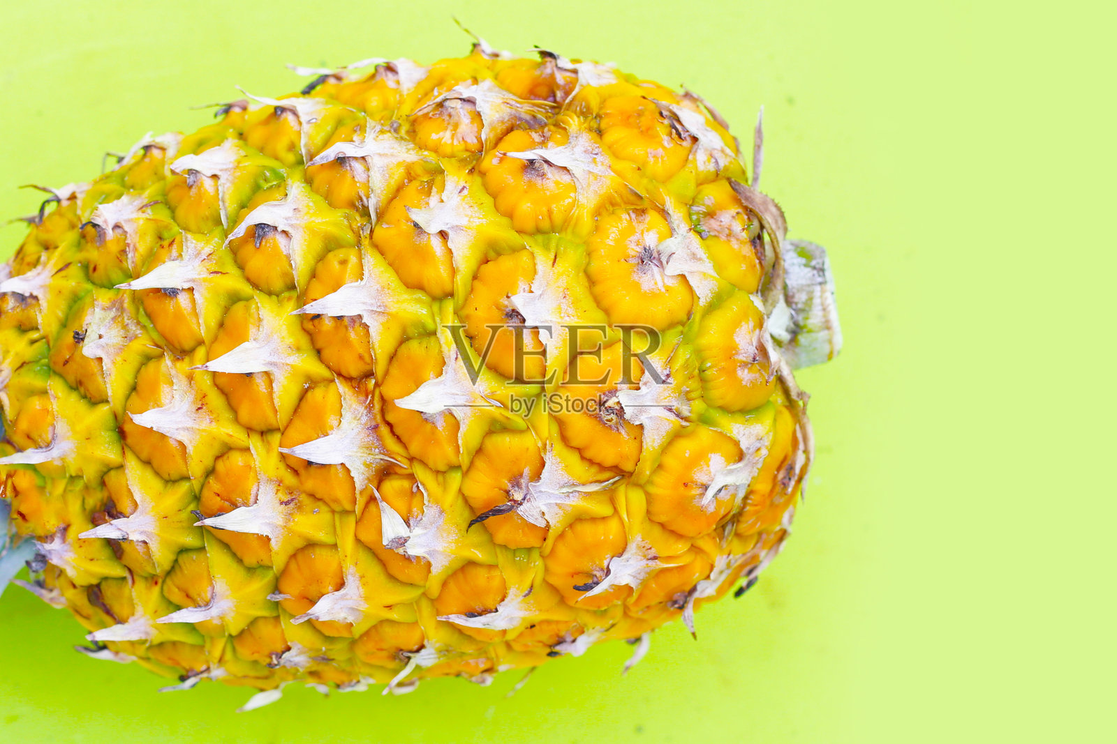 新鲜菠萝在绿色背景上。照片摄影图片