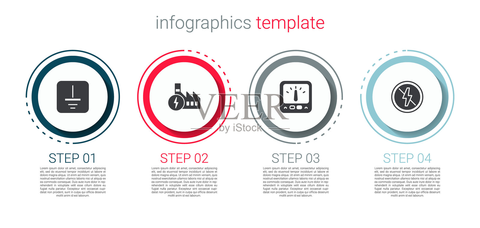 电气符号接地，核电站，安培计，万用表和禁止闪电。商业信息图模板。矢量图。插画图片素材