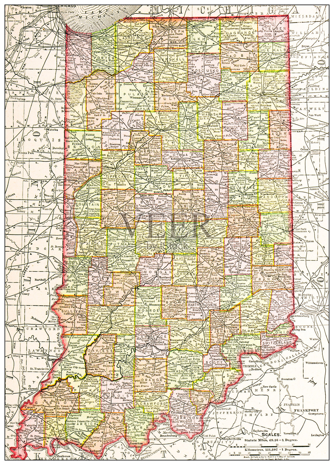印第安纳州的古董地图
