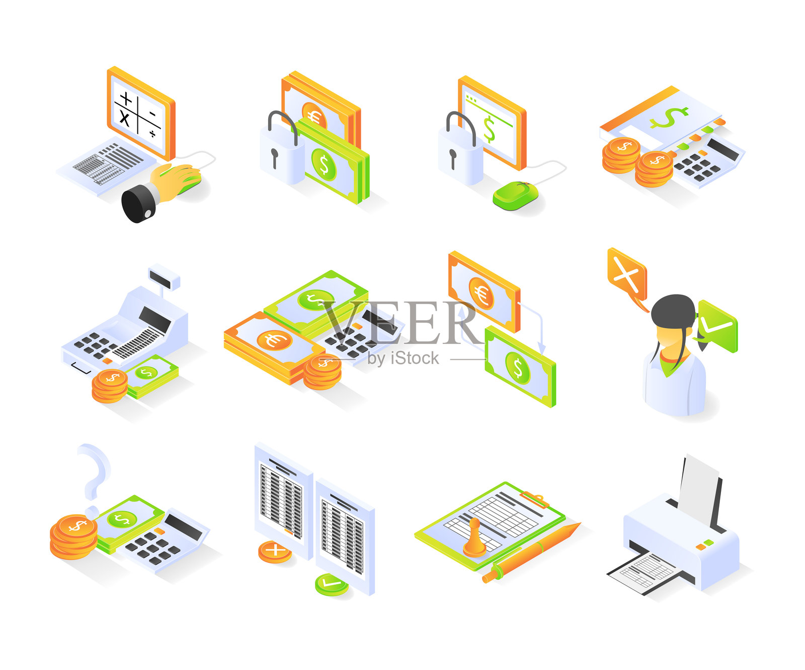 会计师图标的等距风格概念插画图片素材