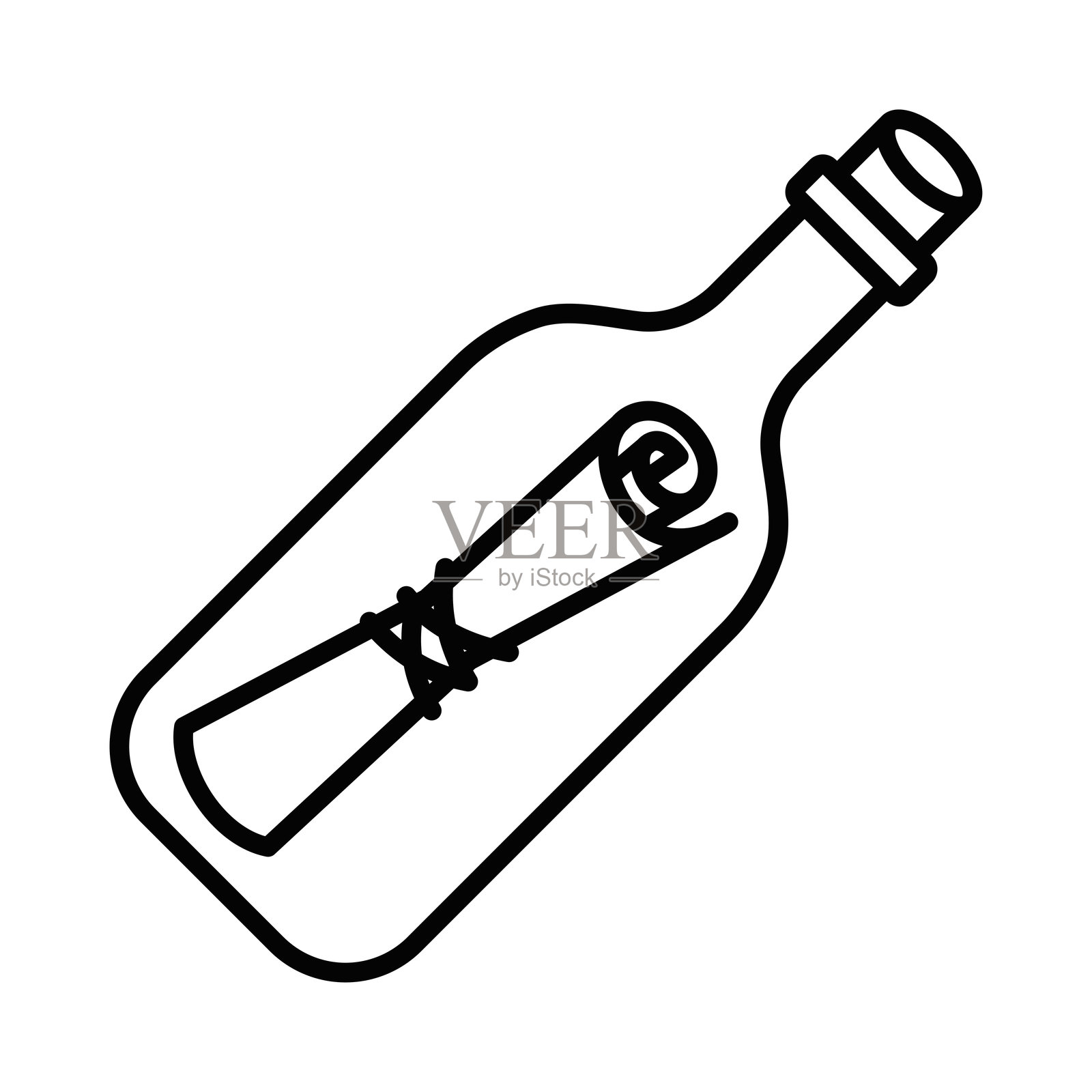 带有卷轴的瓶子轮廓图标。可编辑的线条。插画图片素材