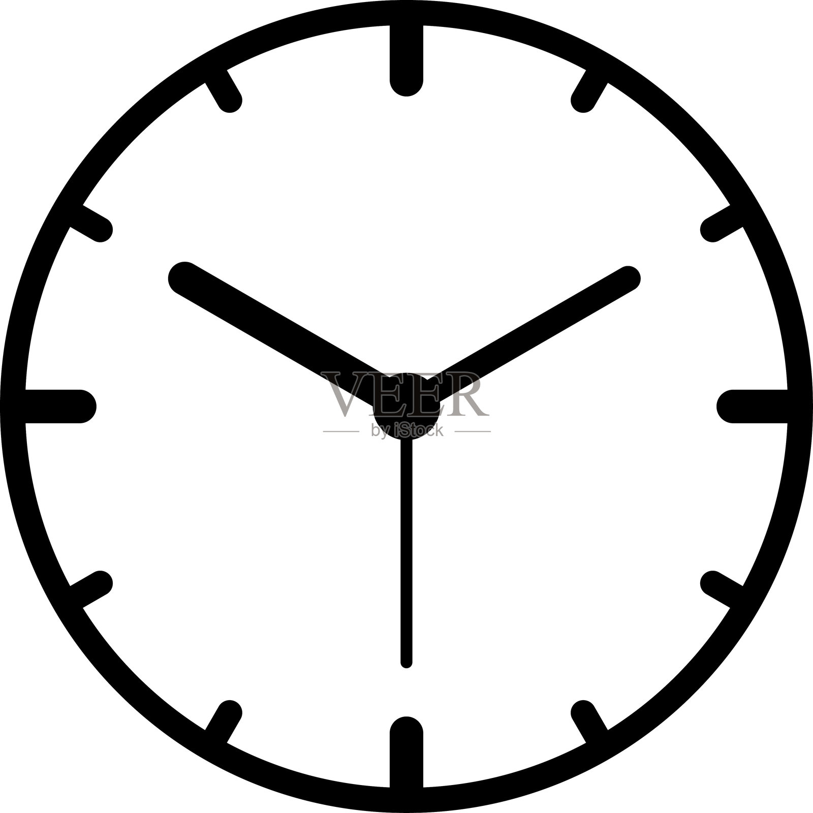 简单的黑白模拟壁钟矢量插图，带秒针。插画图片素材