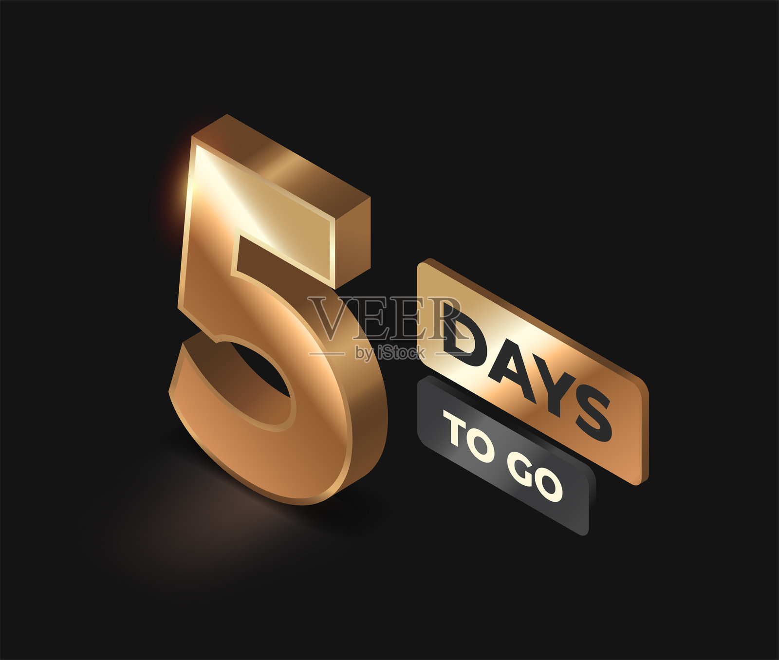 倒计时横幅，真实感金色数字五。距离特别优惠还有5天。用于营销的设计。等距3D矢量插图。插画图片素材