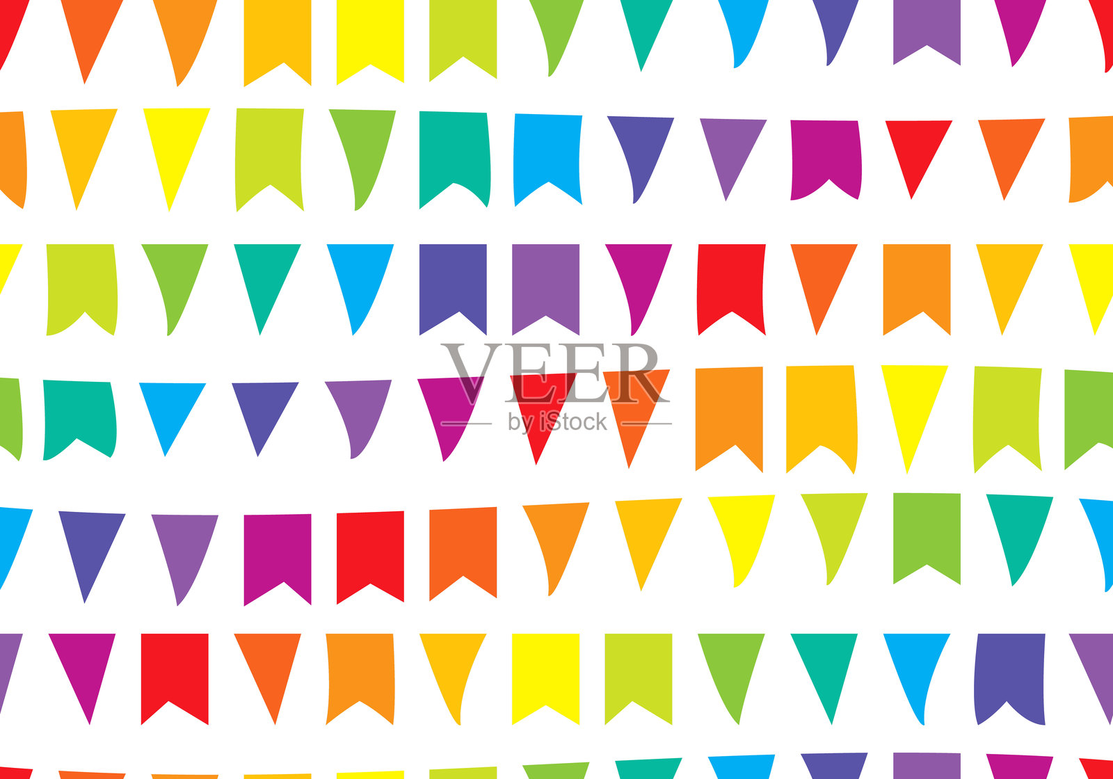 节日的无缝图案。可爱的彩虹色节日旗帜串。庆祝活动的装饰旗帜。三角形旗帜链。派对装饰。节日旗帜无缝串。插画图片素材