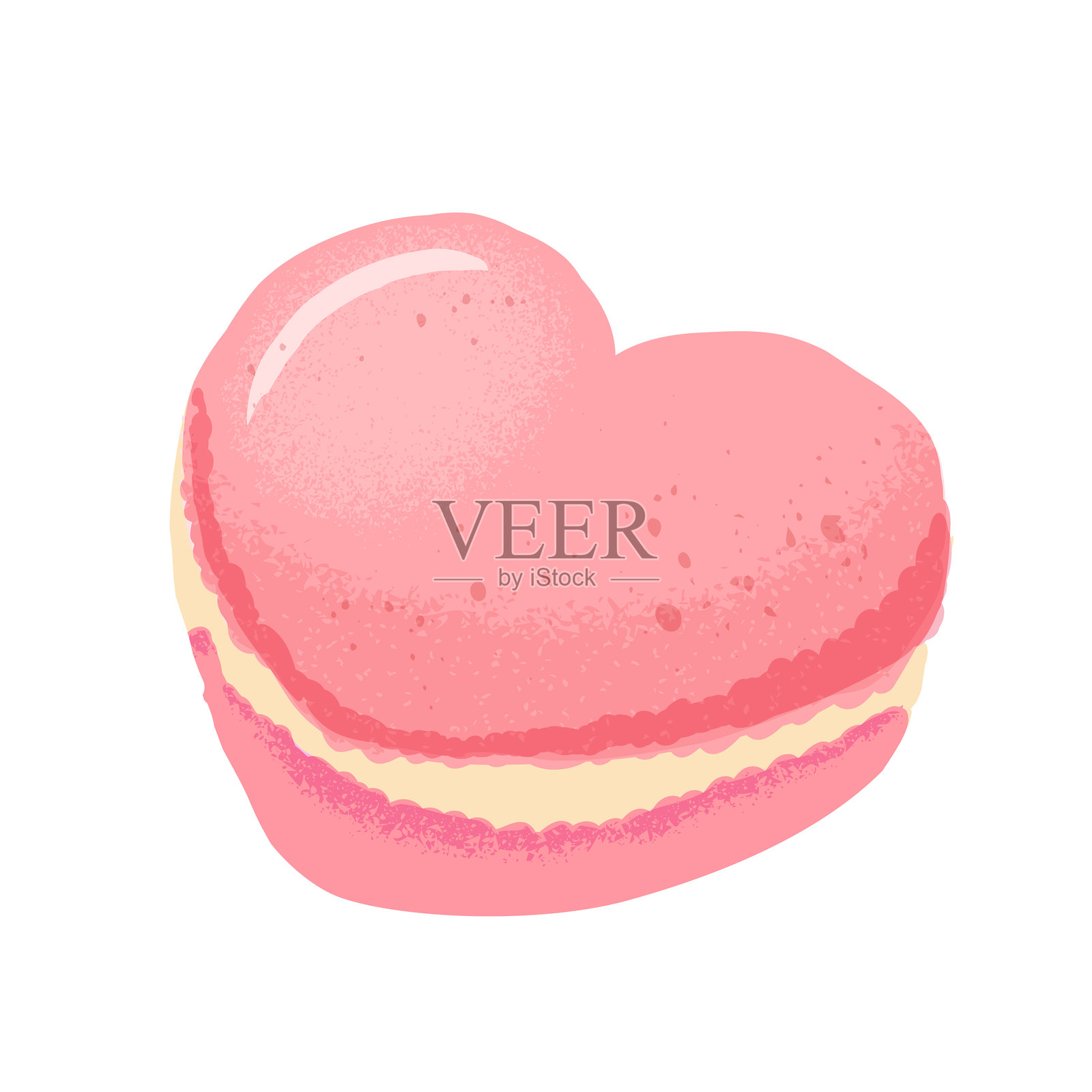 粉色心形马卡龙在白色背景上特写孤立展示。插画图片素材