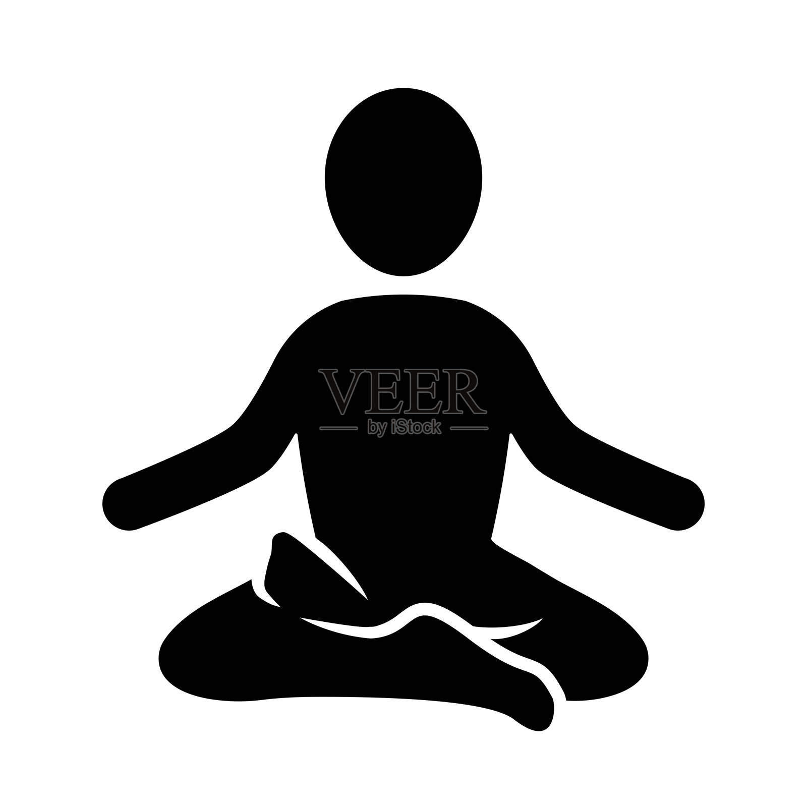 瑜伽男士图标。冥想符号。坐姿瑜伽男士简笔画轮廓。瑜伽士放松姿势矢量插图。瑜伽体式标志。人类和谐概念。佛教标志。宁静的精神姿势。插画图片素材