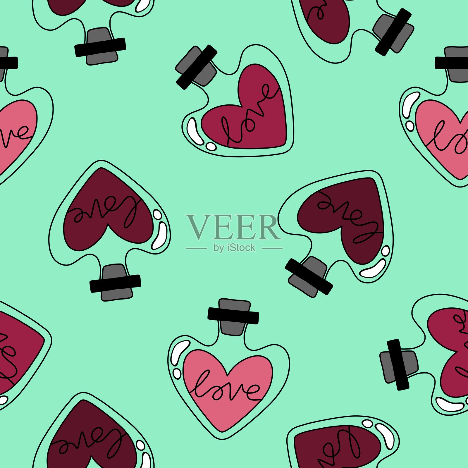 情人节卡通心形无缝图案，适用于包装纸和面料插画图片素材