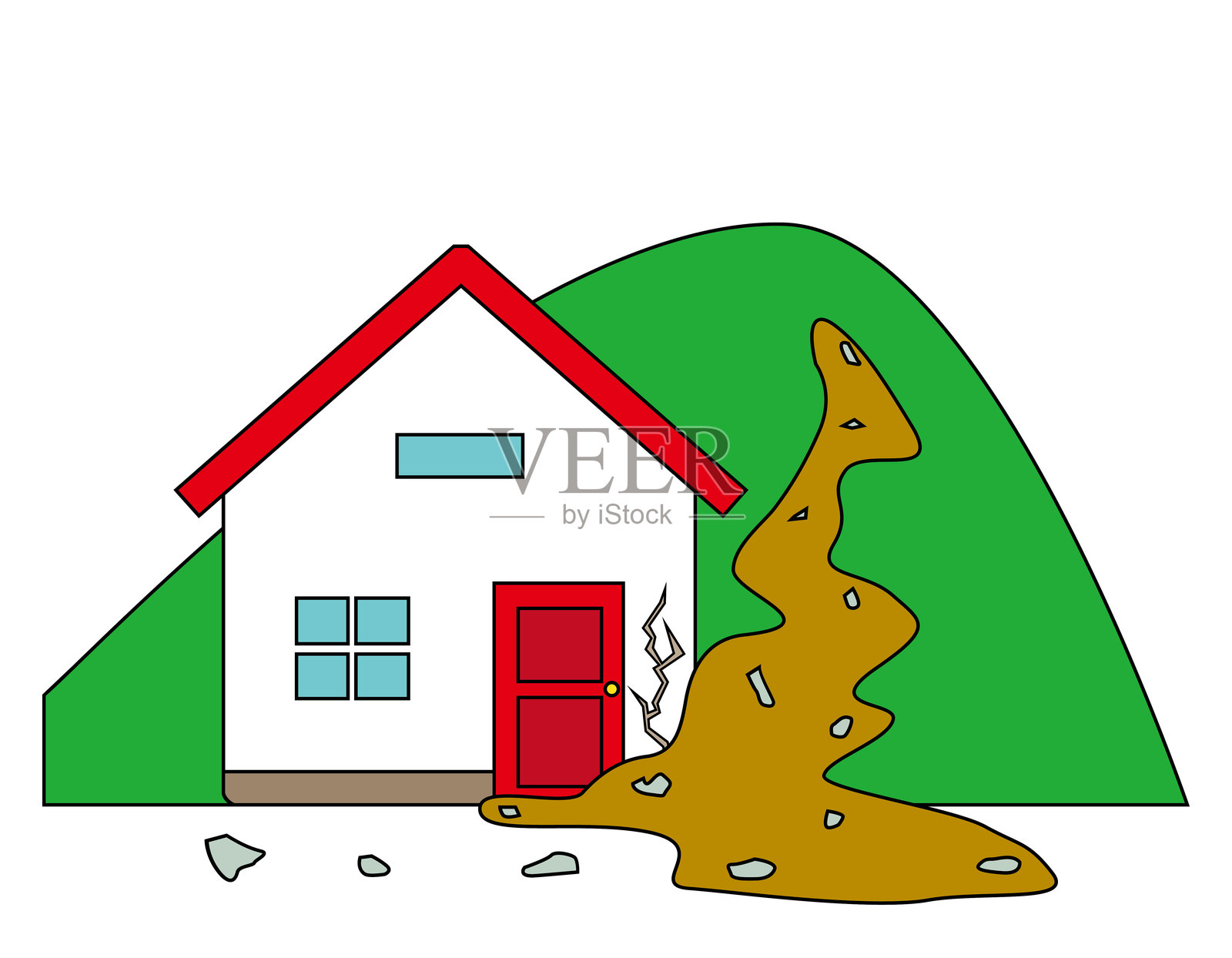 灾难中的房屋插图。插画图片素材