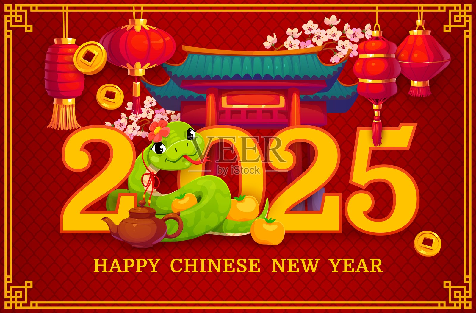 搞笑的蛇年星座，2025年春节快乐插画图片素材