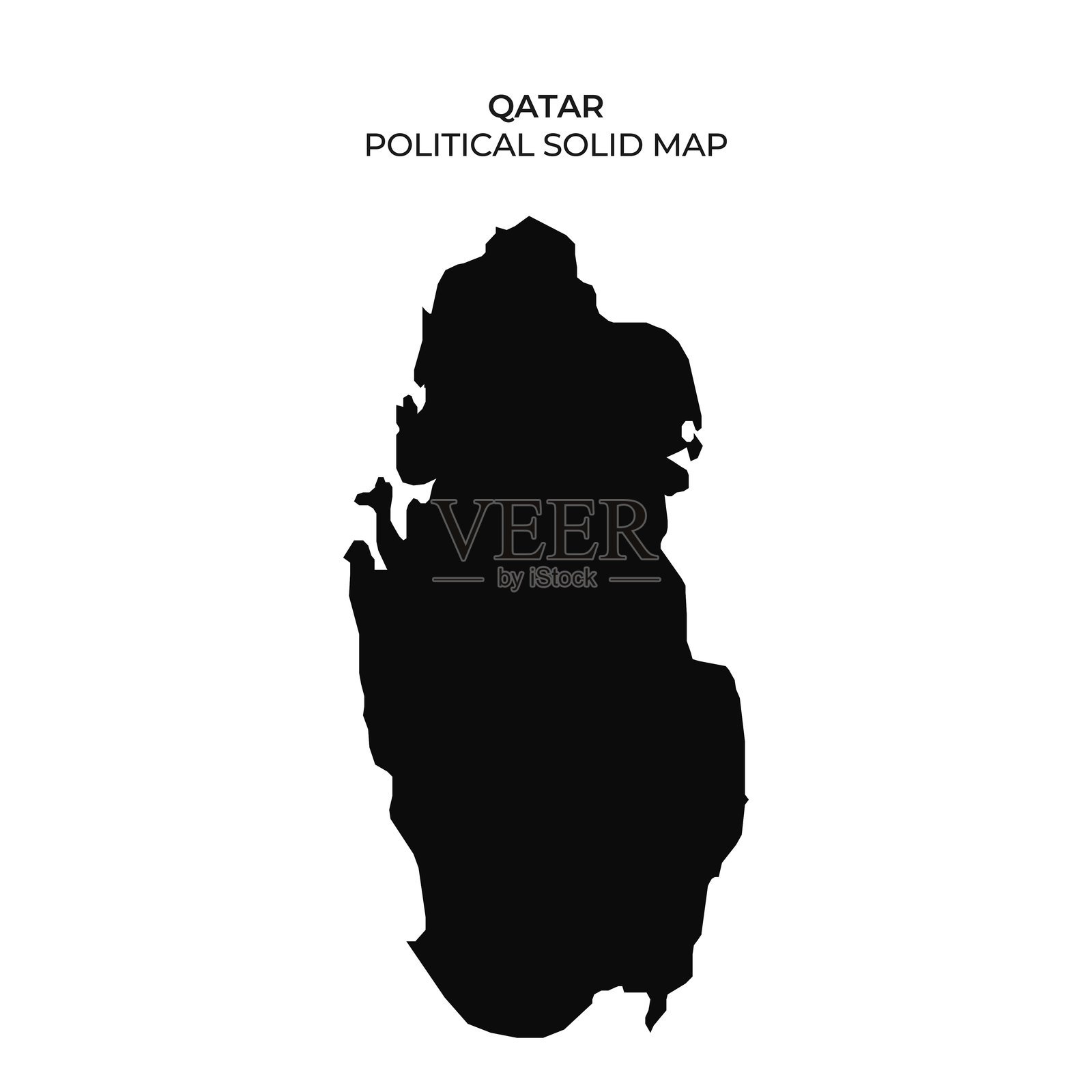 卡塔尔的实心地图，突出其形状和边界插画图片素材