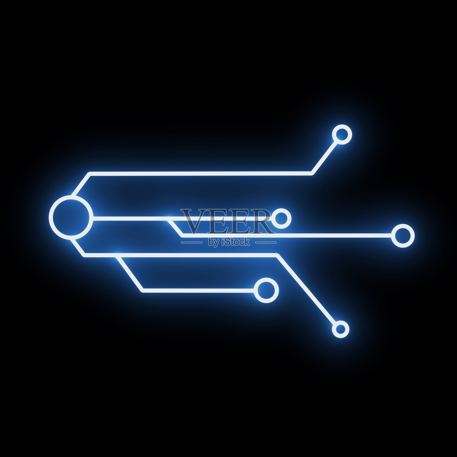 抽象发光的霓虹电路板芯片风格线条，未来主义复古90年代。插画图片素材