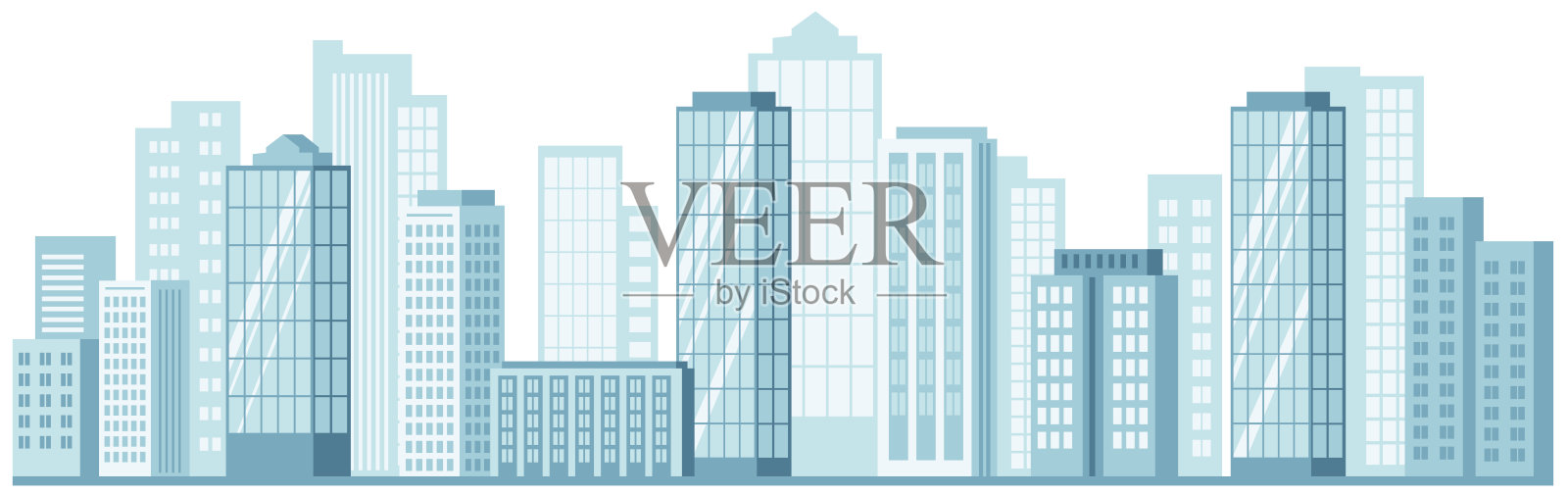 城市风景背景。城市建筑，街道的城市景观。现代建筑全景，扁平风格。横向壁纸的矢量插图。插画图片素材