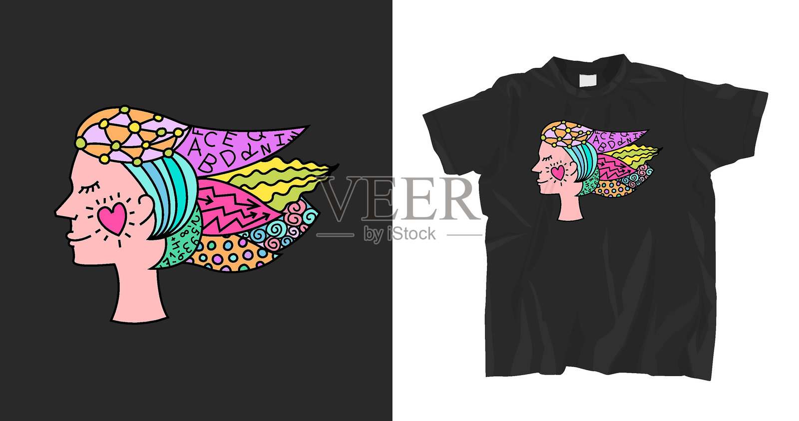 为神经多样性人士设计的彩色T恤印花。矢量插图插画图片素材