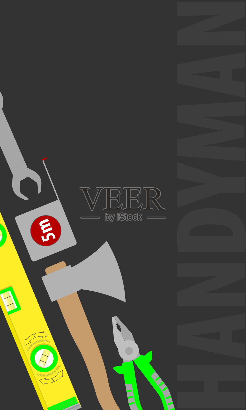 专业的维修服务。垂直的矢量横幅模板，配有多彩工具和文本空间。深灰色背景上的修理工具，适用于您的网站设计、应用程序和用户界面。EPS10。插画图片素材