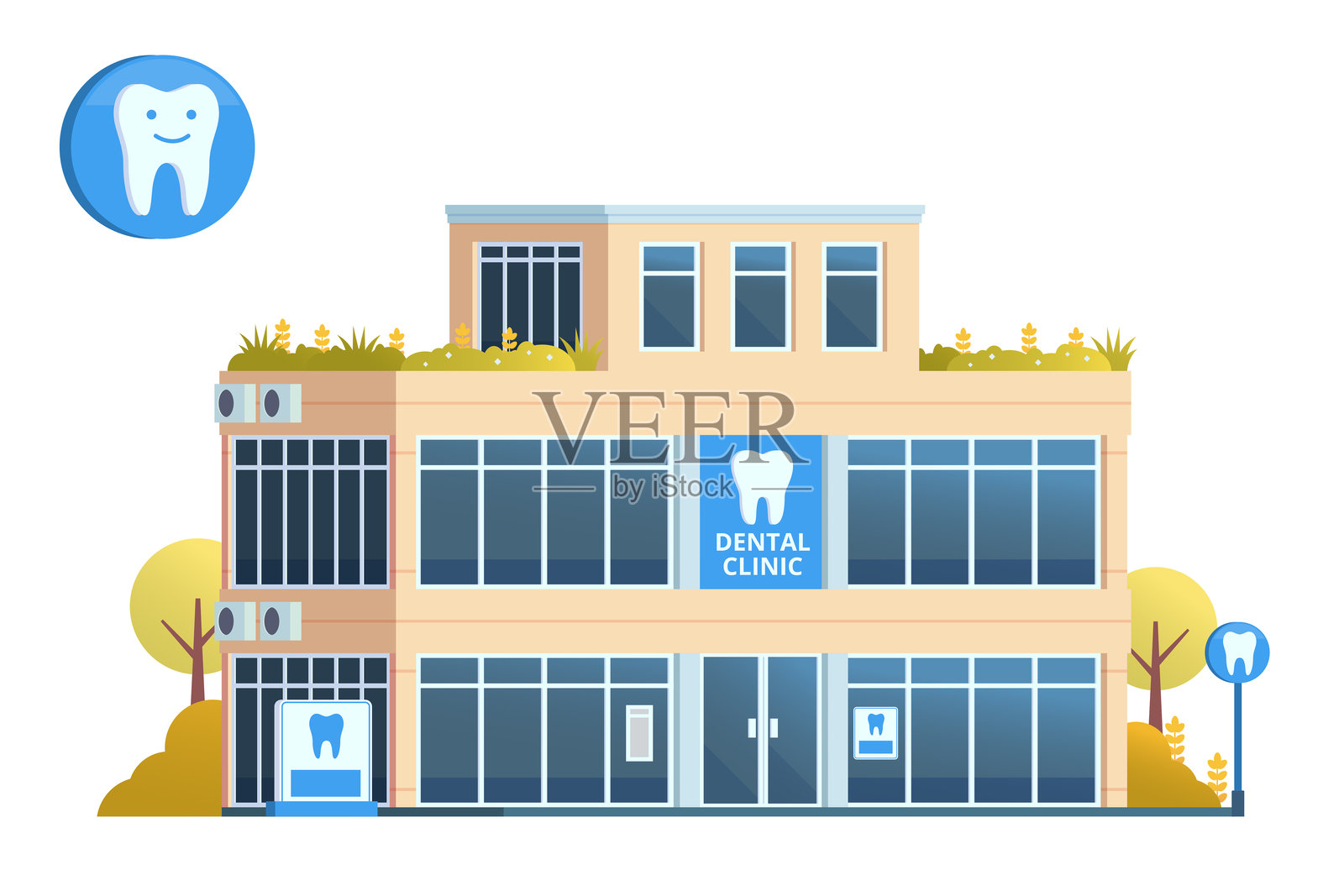 牙科诊所建筑插图。可编辑矢量元素。插画图片素材