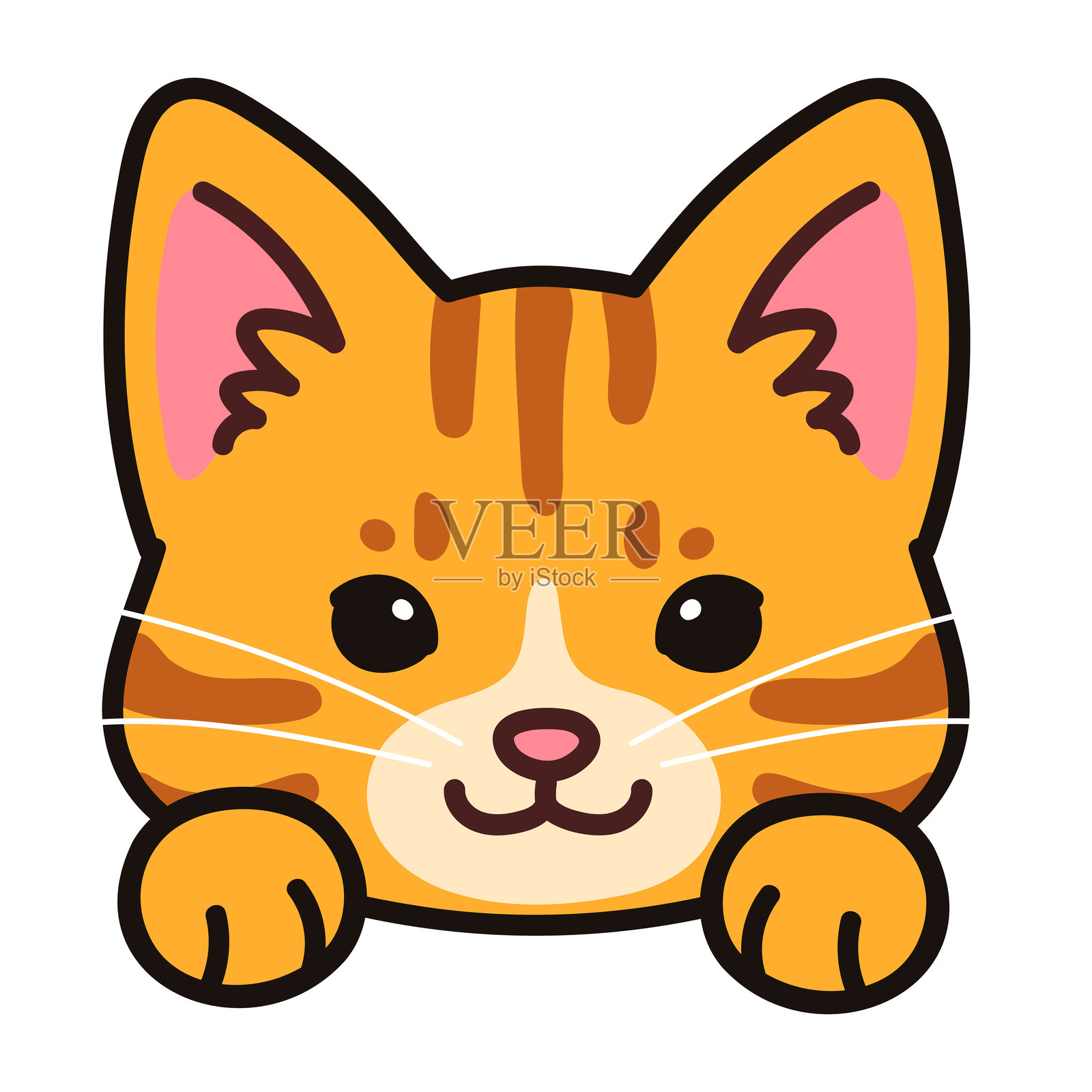 简单可爱的橙色虎斑猫正面脸部和爪子插画图片素材