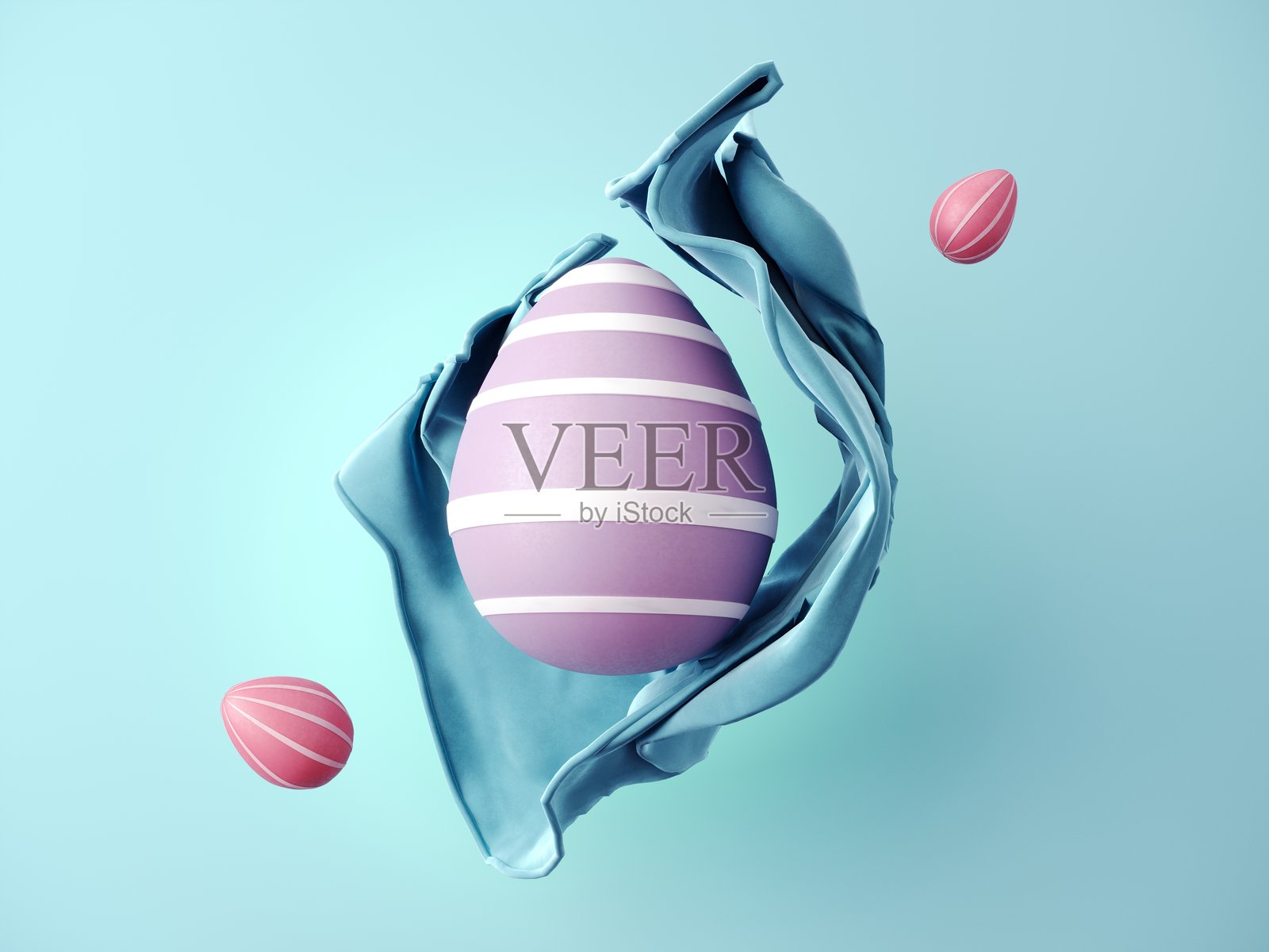 快乐复活节贺卡，带有彩绘鸡蛋的模板 - 3D渲染。现代抽象背景，适合设计和产品展示，留有空白空间。照片摄影图片