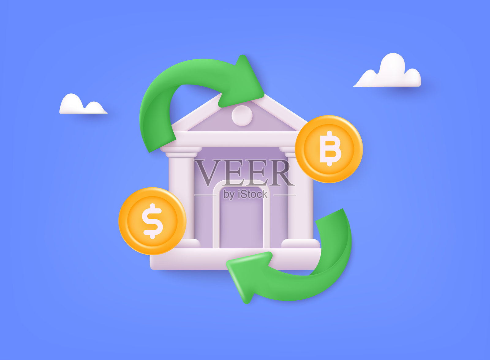 货币兑换矢量图标。3D网页矢量插图。插画图片素材