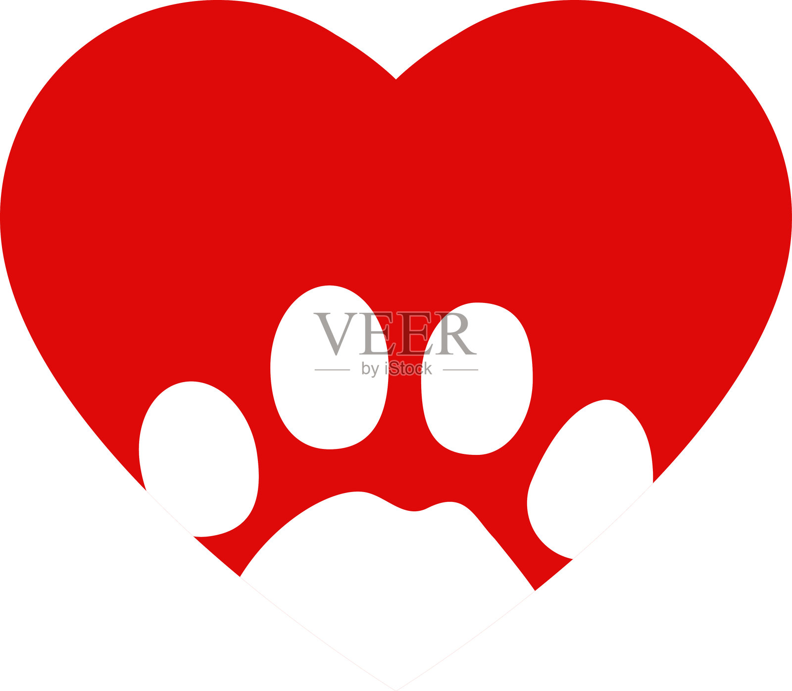 动物爱心图标。宠物之爱。带有心形的动物爱心符号，爪印，白色背景上的平面插图。插画图片素材