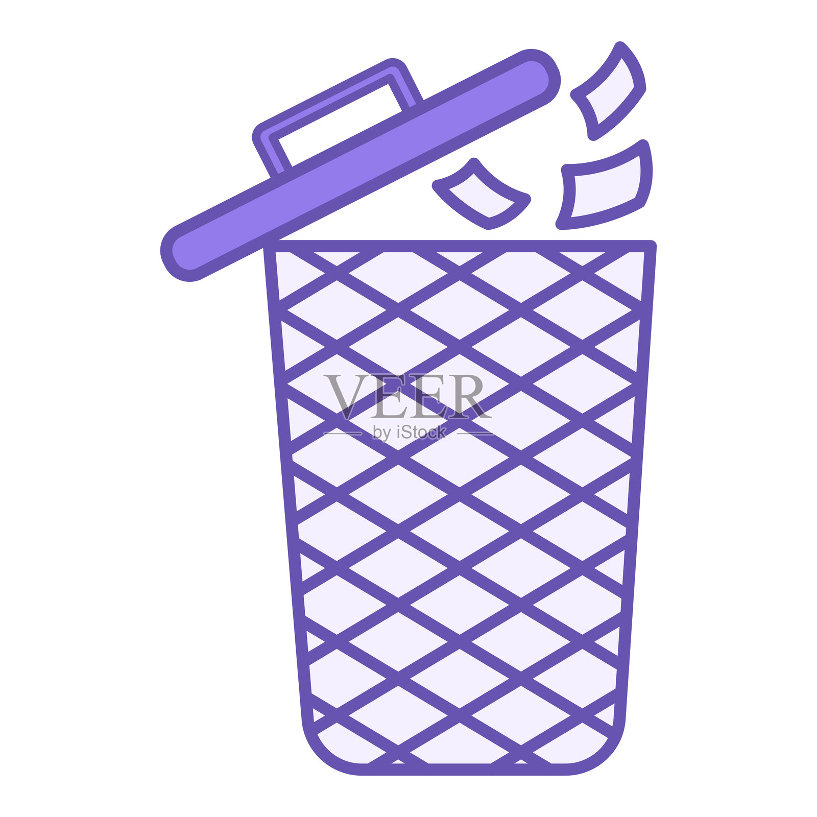 彩色垃圾图标。矢量图标。带盖的垃圾桶和废弃文件。办公概念插画图片素材