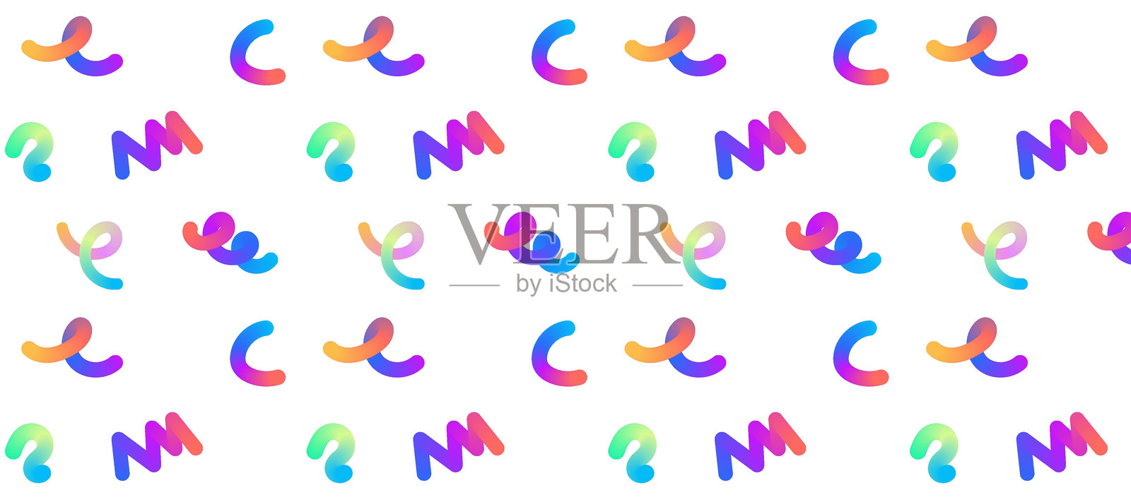 无缝涂鸦全息图案，白色背景。适用于壁纸、面料、包装的背景。样本在色板中。插画图片素材