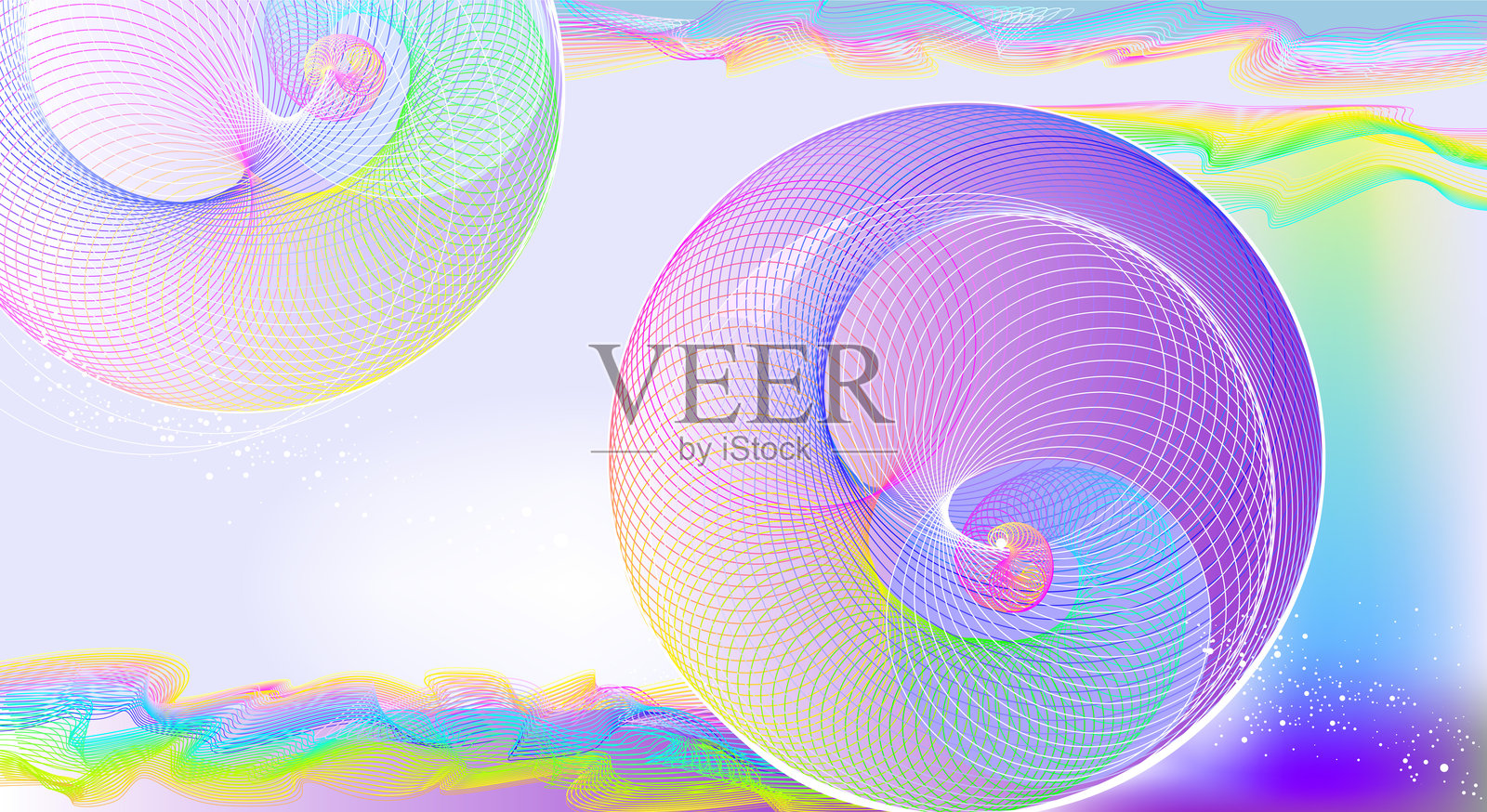 霓虹色调的几何球形。精致的抽象背景。风格化的波浪。奇幻的冒泡水面绘画。奢华的渐变纹理。矢量插图。插画图片素材