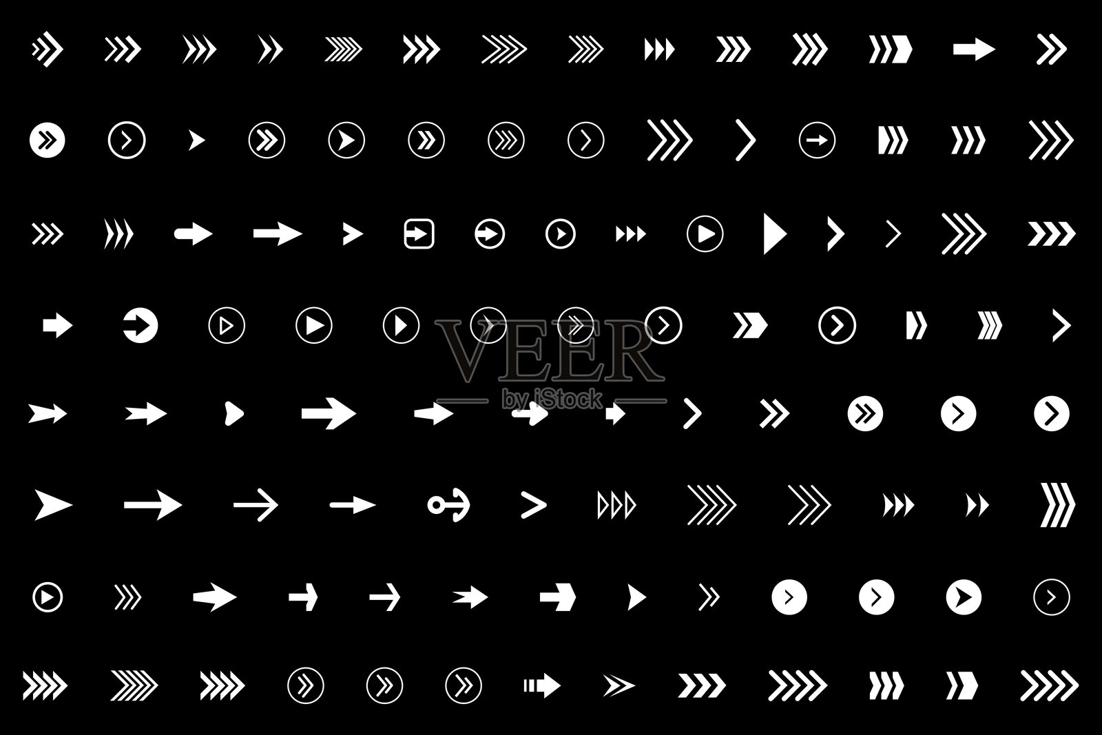 箭头图标。矢量箭头的超大集合。横向集合。适用于您的网站、应用程序、演示文稿等的设计元素。条纹方向。矢量插图。插画图片素材