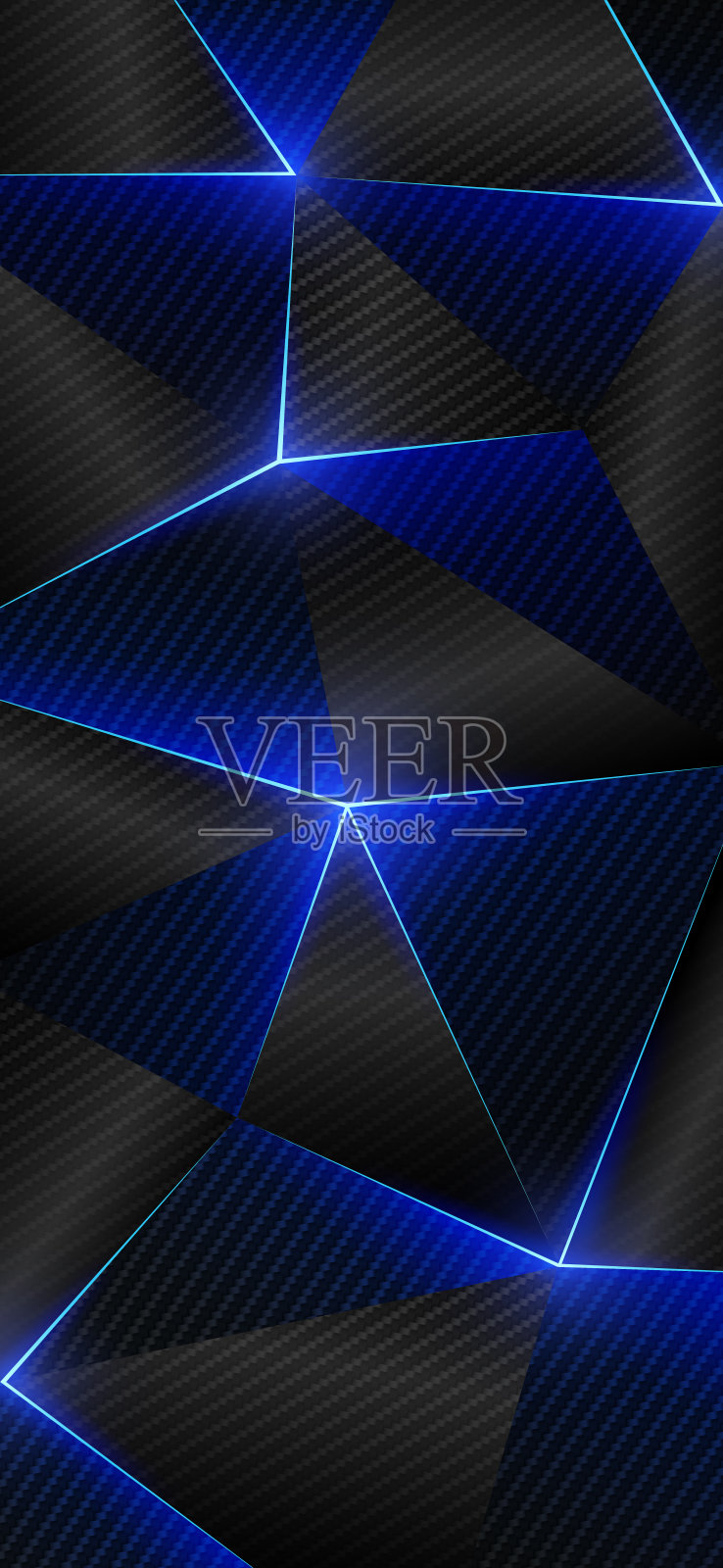 碳纤维低多边形背景。抽象几何智能手机壁纸，明亮闪耀的线条，三角形。灰蓝色低多边形三角形背景。多边形未来风格。矢量插图。插画图片素材
