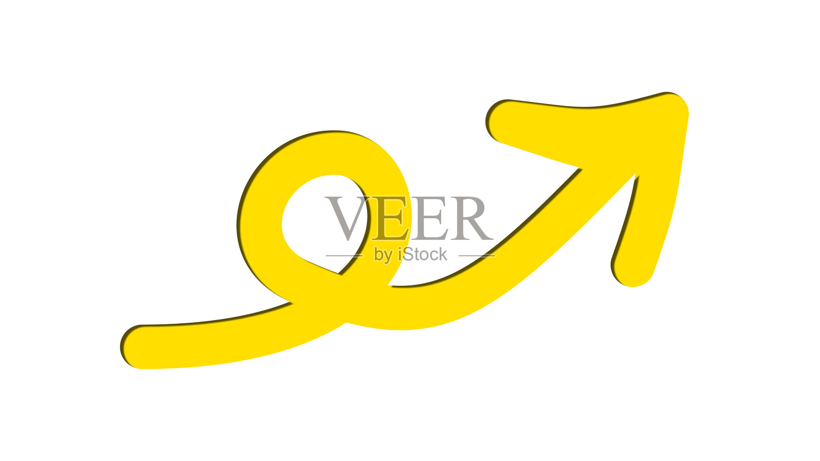 白色背景上的黄色螺旋箭头，带有阴影。插画图片素材