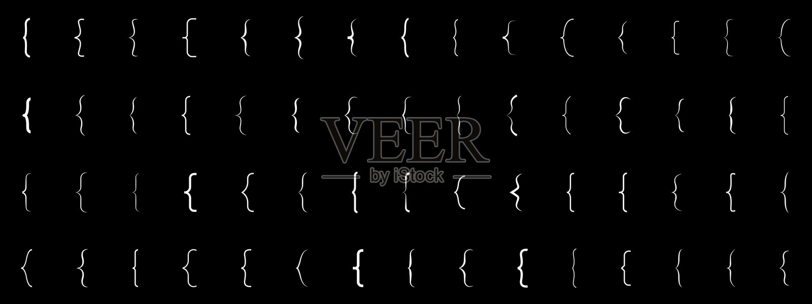 文本括号，黑色引号。花括号，双对称和角度括号。复古排版符号，书法引号框。涂鸦，元素字母。标点符号、数学、元素符号的框架。矢量插图插画图片素材