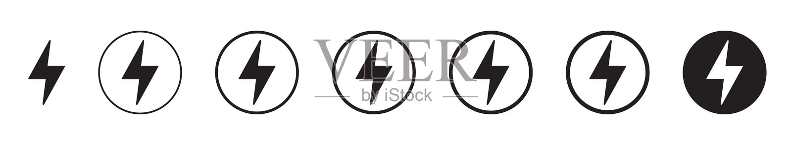 闪电图标，电力图标。能源和雷电电力符号。圆圈中的闪电标志。插画图片素材
