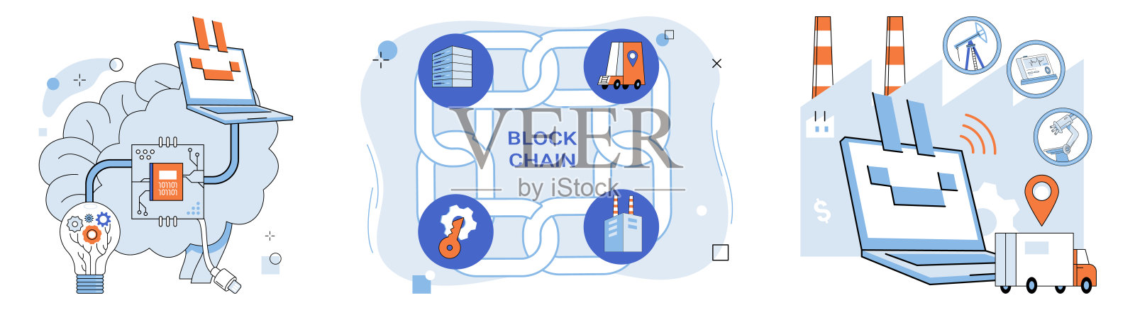 2021年12月13日的制造业中的人工智能区块链工业物联网插画图片素材