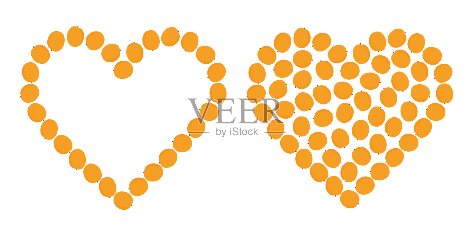 心形成熟杏子的轮廓和填充。夏季水果的多彩设计元素创意。模板插画图片素材