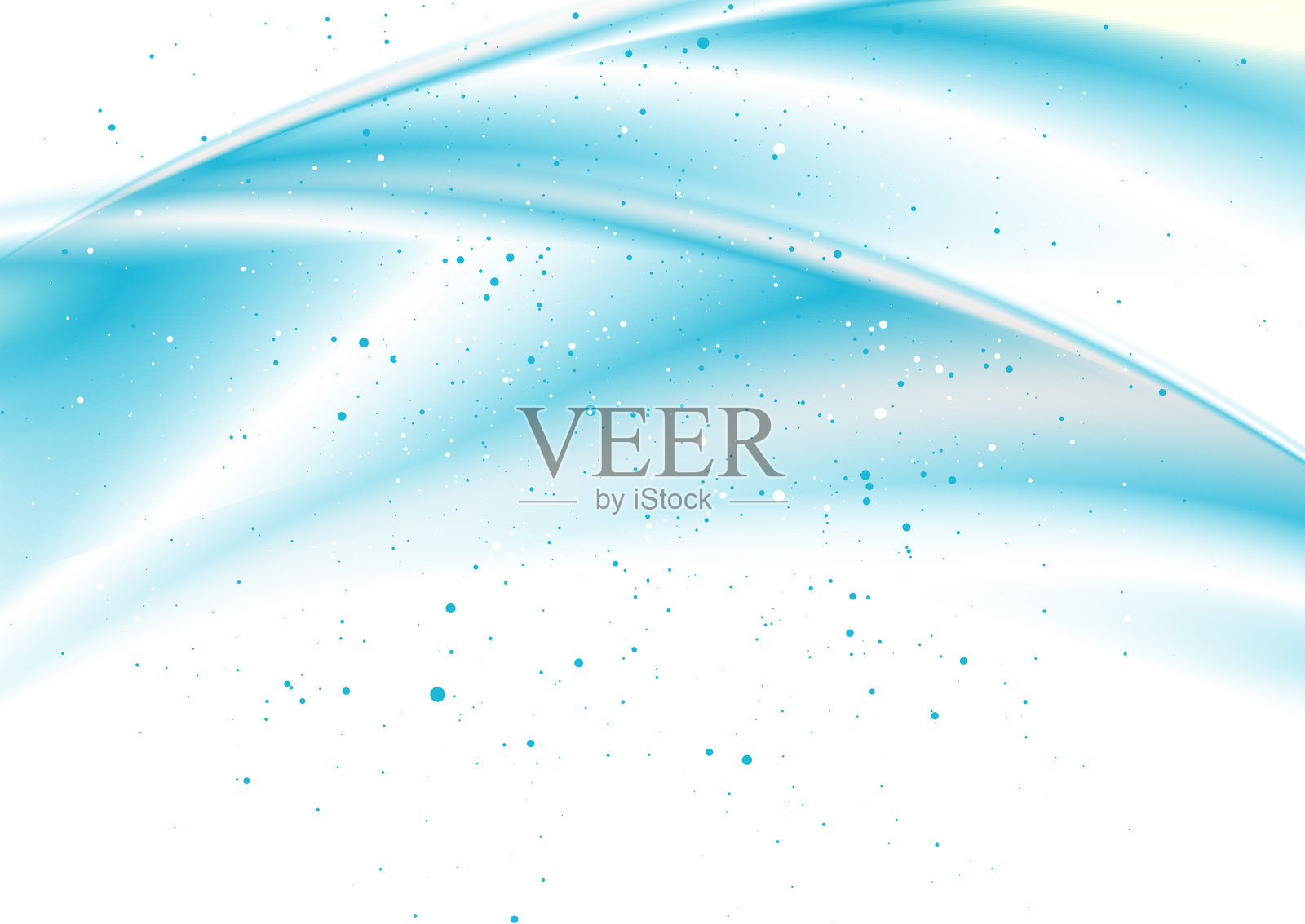 明亮的蓝色模糊波浪和小颗粒的抽象背景插画图片素材